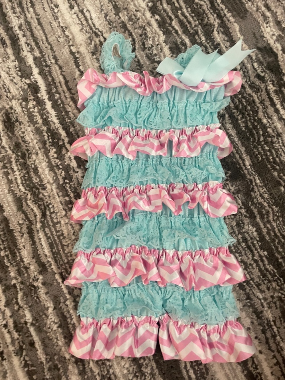 Ruffled Aqua & Pink Chevron Girls Sundress